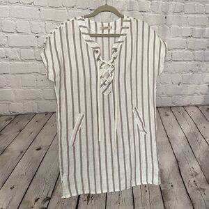 Alessia Pacini Blue & White Stripe Linen Tunic Top/Dress Made In Italy Sz L EUC